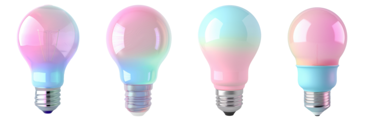 Collection of LED light bulb 3d cutout clipping path png isolated on white or transparent background