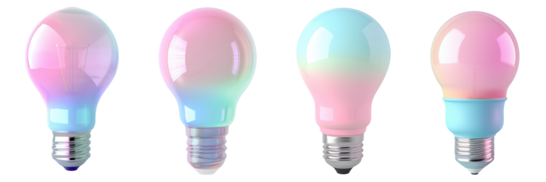 Collection of LED light bulb 3d cutout clipping path png isolated on white or transparent background