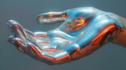 Polished Silver Hand Sculpture with Deliberate Lighting Effects