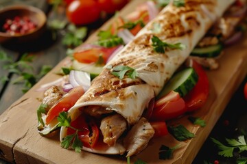 Chicken doner kebab with fresh vegetables in pita bread roll Durum Chicken Doner Kebab
