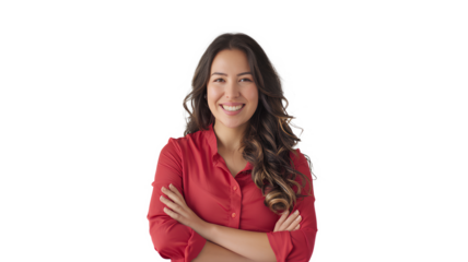Beautiful woman smiling with crossed arms isolated on a transparent background