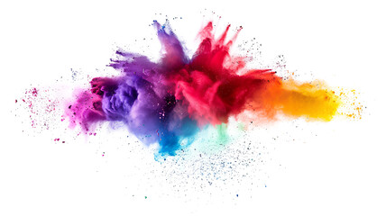 Exploding colors of dust and powder isolated on a transparent background