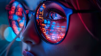 Profile of Person Wearing Glasses with Dramatic Lighting and Financial Data