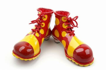 Clown shoes in red and yellow on white