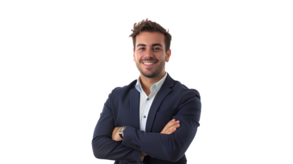 Businessman smiling with arms crossed isolated on a transparent background