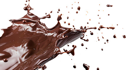 Chocolate splashed with chocolate bar isolated on a transparent background