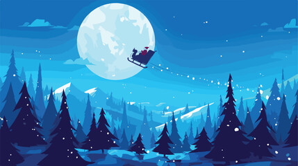 Santa flying through the night sky under the christ - obrazy, fototapety, plakaty