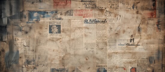 Newspaper or magazine paper grunge vintage urban landscapes. old aged pattern texture background retro style. wrapping old unreadable text paper. Space for text fabric design