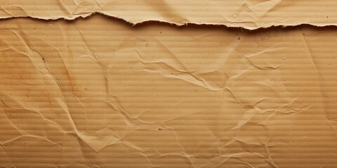 wrinkled crumpled recycle paper background texture pattern. crush paper craft flat lay backdrop with copy space. Ripped beige cardboard paperboard surfaces