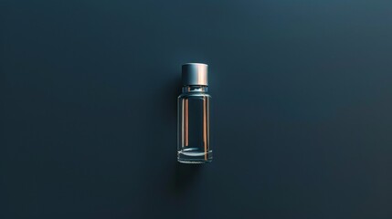 A Glass Perfume Bottle On A Dark Blue Background.  - 792320497