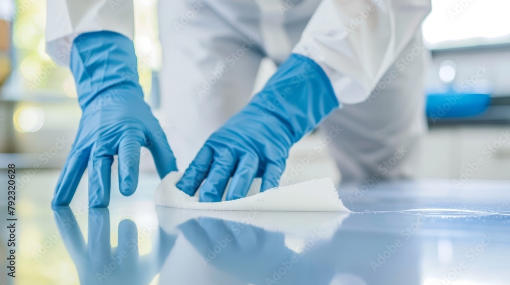 Poster a scientist working in laboratory.