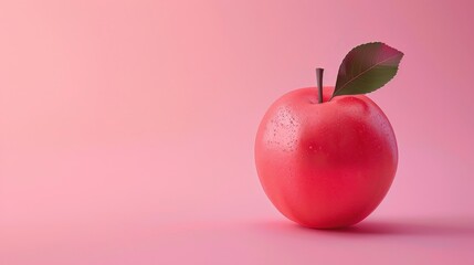 A red apple on a pink background - 792320631