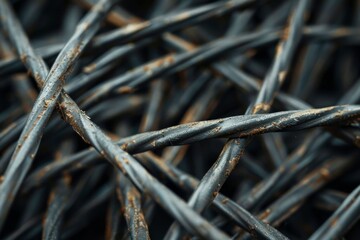 Detailed close up of tangled metal wires texture