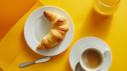 A cup of coffee and croissant - 792320663