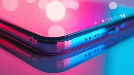 A close-up of a smartphone against a hazy bokeh background. - 792320664