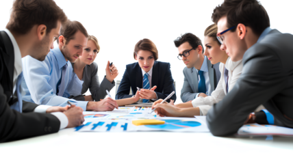 Group of business people meeting analysis financial isolated on a transparent background