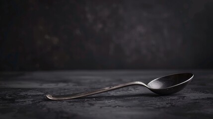 A Silver Spoon On Black Background. - 792321052