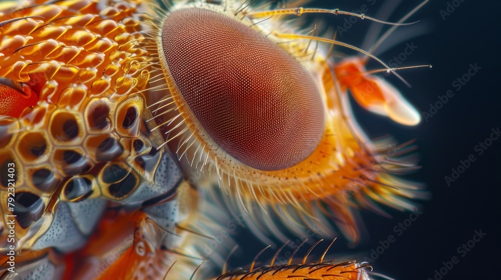 Poster at a microscopic level the houseflys compound eyes resemble a honeycomb structure with multiple laye