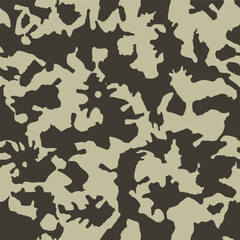 Blots camo seamless background. Chaotic monochrome pattern of paint splashes spots. Vector hand drawn camouflage texture for printing on fabric. Grunge  black and white ink wallpaper - 792321443