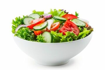 Fresh garden salad in white bowl on white background - Powered by Adobe