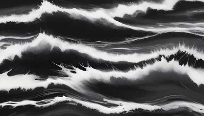 Papier Peint photo Lavable Gris Abstract black and white ocean landscape painting.