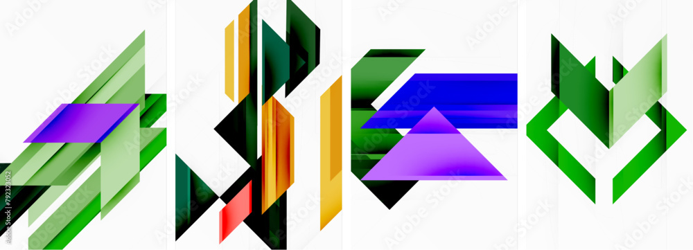 Poster a set of colorful triangles with the letter m in the middle high quality