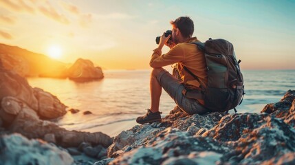 Fototapeta premium A Tourist With A Backpacker With A Natural View In The Background.