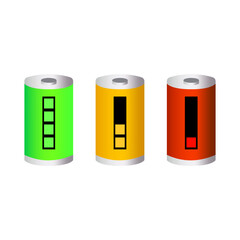 Battery icon in color. Fully, half and minimum charged. Charge mobile concept. Simple minimal accumulator illustration or symbol on isolated white. Used for dev, app, design, web, ui. Vector EPS 10