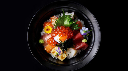 Exquisite chirashi sushi bowl with fresh toppings