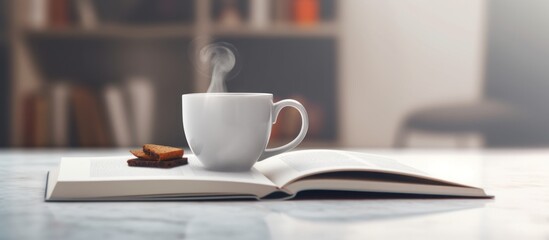 a cup of coffee and a book on the office table
