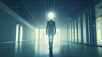 Obraz premium Idea in action: businessperson with light bulb head concept