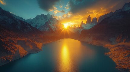 Sunlight reflecting on a beautiful tranquil lake
