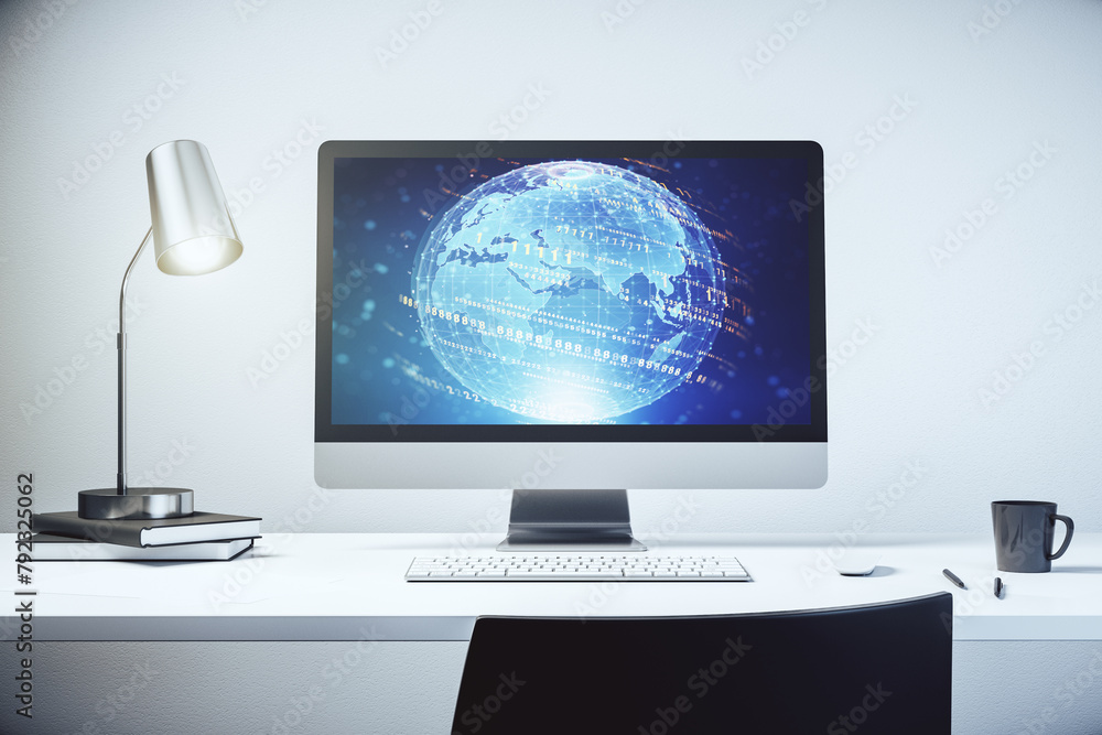 Leinwandbilder abstract creative coding concept with world map on modern laptop screen. 3d rendering