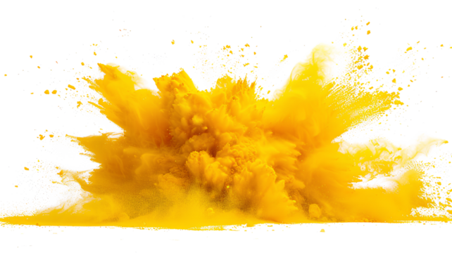Yellow powder explosion isolated on a transparent background