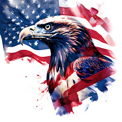 the American flag and majestic bald eagle in double exposure. Ideal for Patriot Day celebrations. Ample copy space provided