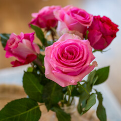 ein Strauß mit pinkfarbenen Rosen