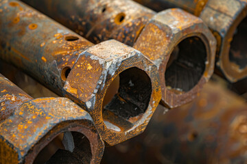Close-up on the rugged texture of a drilling pipe