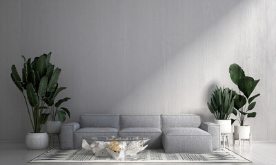 The interior design concept of modern living room and white wood texture wall background and wooden...