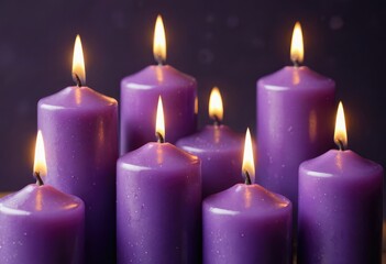 Obraz na płótnie Canvas an ambient background featuring a cluster of purple candles, casting a soft, soothing glow