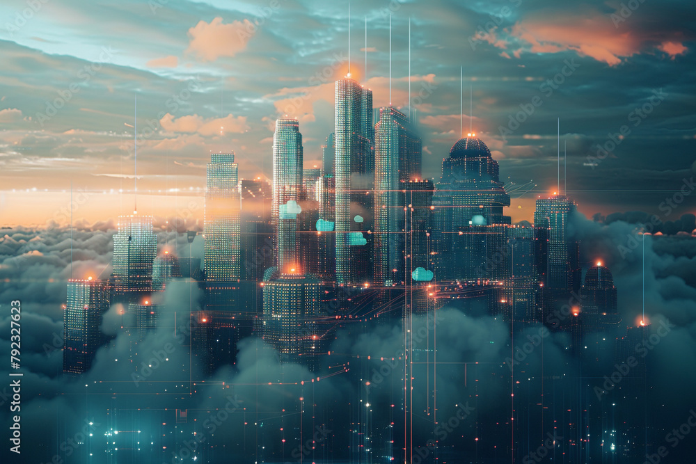 Poster cloud cities interconnected by secure bridges of data each structure an epitome of robust scalable a