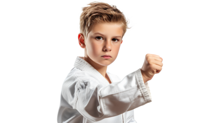 Karate boy isolated on a transparent background