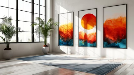 Set of three abstract art modern illustrations. Perfect for wall decor, wallpaper, posters, cards, murals, carpets, hangings, prints, etc.... - obrazy, fototapety, plakaty
