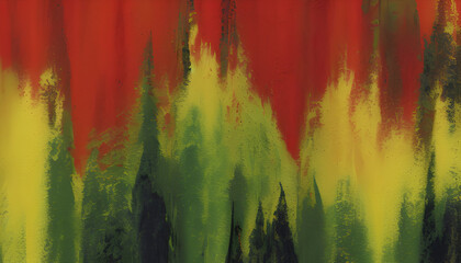 Abstract forest, mountain, and sky landscape painting.