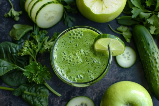 Green smoothie with apples parsley spinach cucumber lime mint