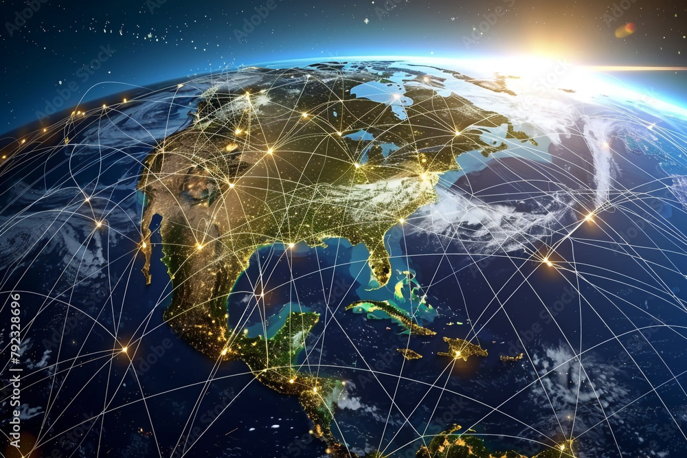 Poster Cloud computing infrastructure visualized as a network enveloping the globe