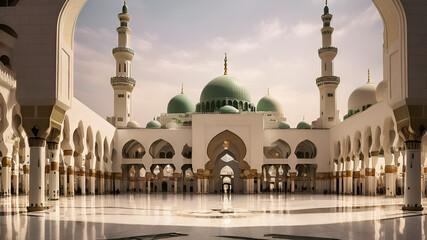 Fototapeta na wymiar Beautiful Masjid Al Nabawi, Madinah Munawwarah, Madinah Masjid -Saudi Arabia, Holy Mosque 