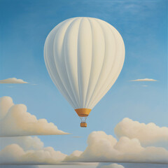 Obraz premium a nursery, story book illustration, painting of a hot air ballon in puffy clouds muted whites, blues, tans. social media post, art,