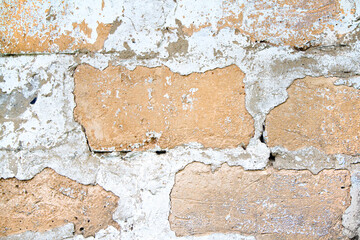 Textures of an old plaster wall. Yellow gypsum blocks and plaster.