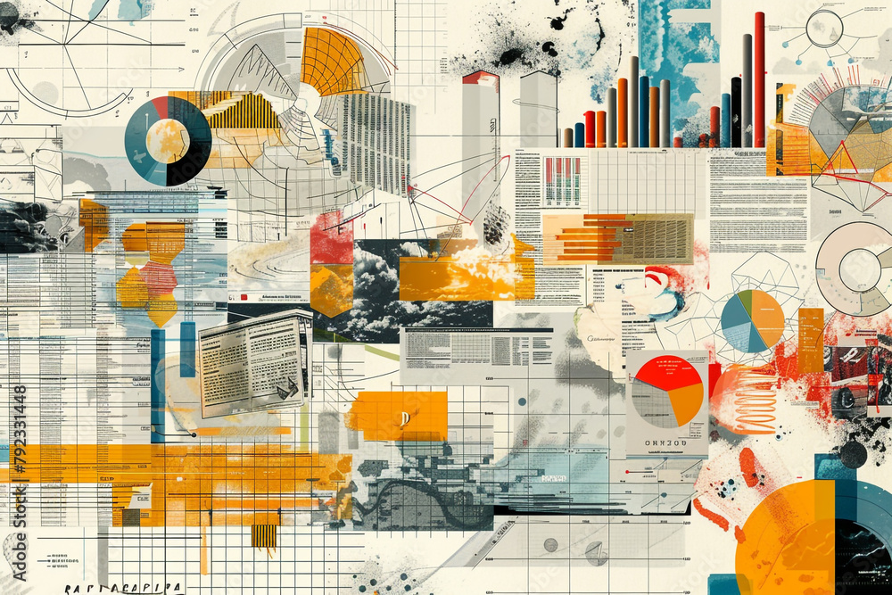 Poster collage of big data elements and statistical charts