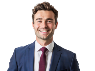 Portrait Photography of smile  business man, half body from case to head, nation of england, isolate white background PNG